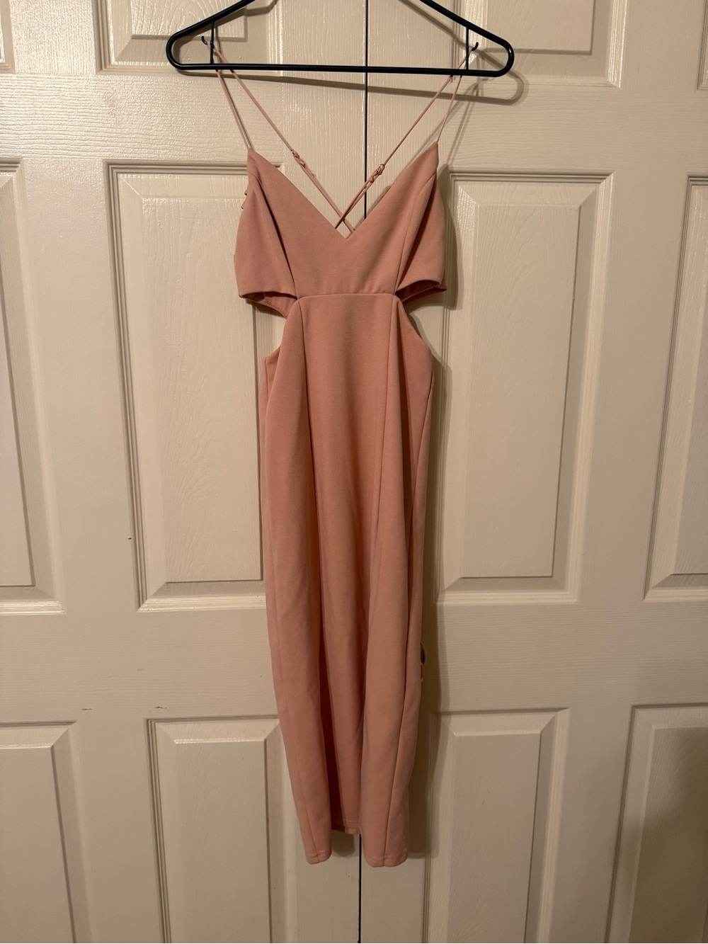 Hello Molly Blush Pink Cutout Midi Dress with Crisscross Straps